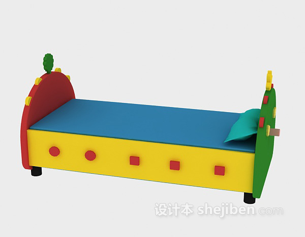 免费可爱实木儿童床3d模型下载