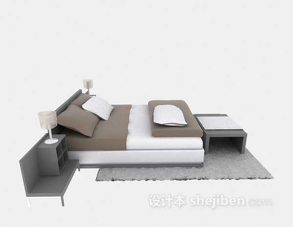 免费现代风格床3d模型下载