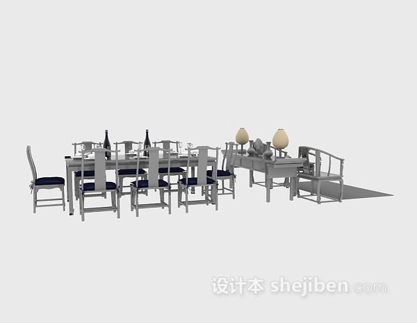 免费中式餐桌3d模型下载