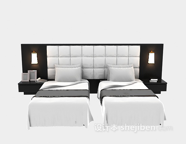 现代风格酒店单人床欣赏3d模型下载