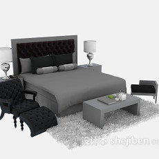 简欧风格双人床免费3d模型下载
