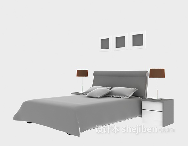 现代风格床3d模型下载