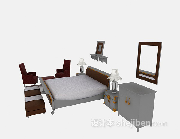现代木质床推荐3d模型下载