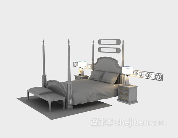 欧式木床模型3d下载