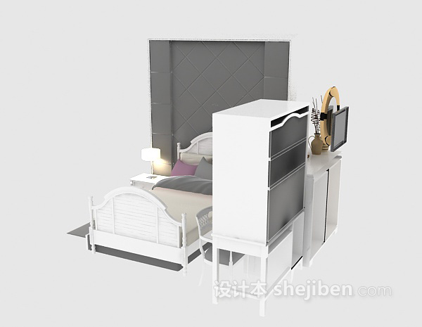 免费白色单人床3d模型下载