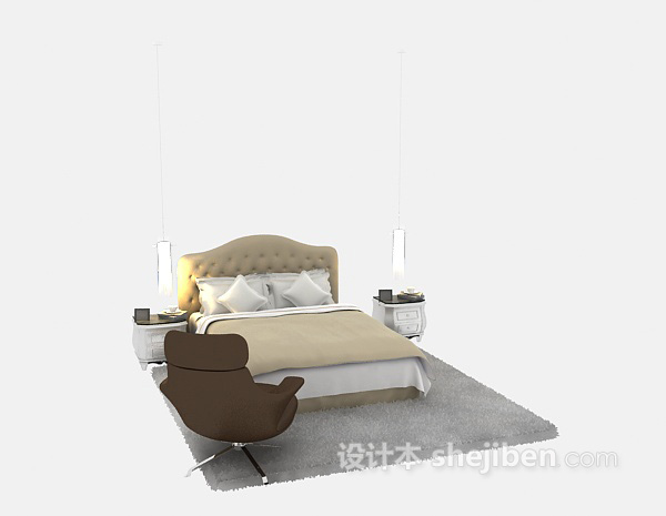 现代风格家具床3d模型下载