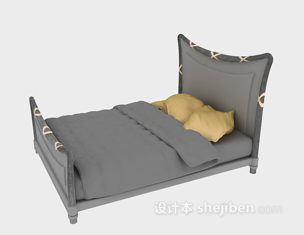 现代风格双人实木床3d模型下载