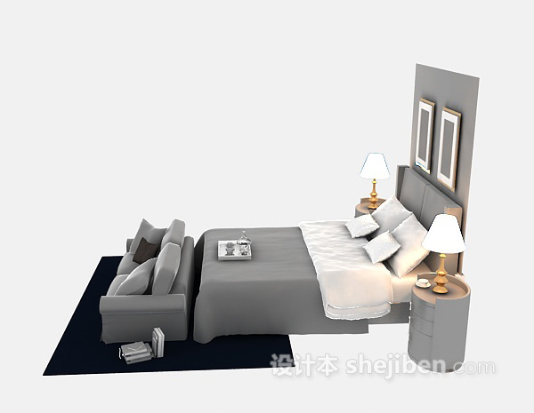 现代风格卧室双人床3d模型下载