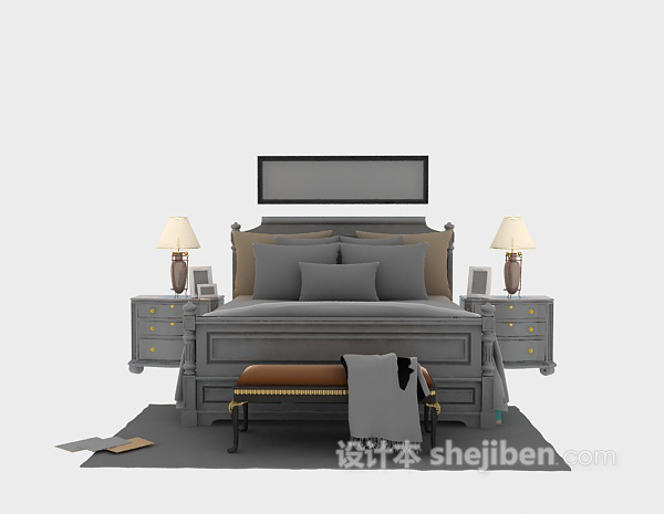 欧式风格欧式床具3d模型下载