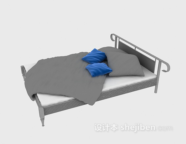 现代双人床3d模型下载
