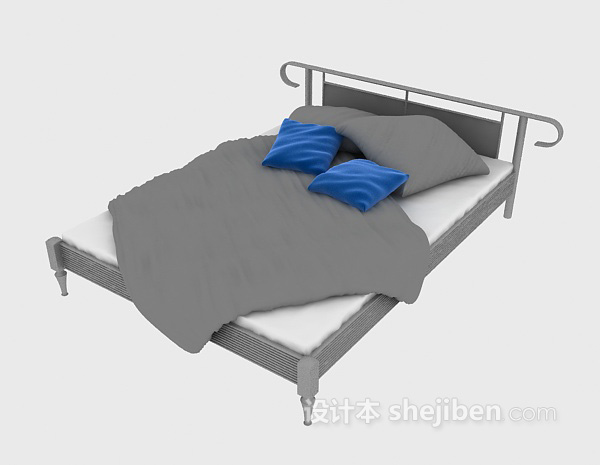 现代风格现代双人床3d模型下载