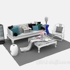 中式多人沙发3d模型下载