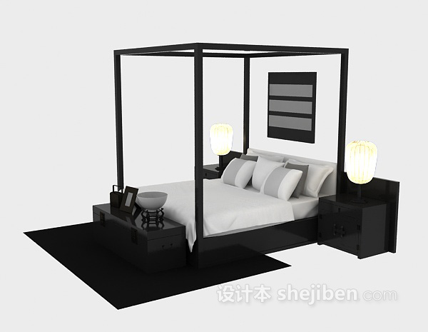 免费木质床3d模型下载