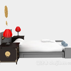中式风格木床3d模型下载