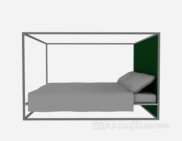 现代风格现代实木床3d模型下载