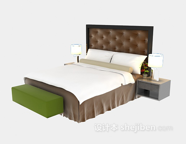 免费现代风格双人床3d模型下载