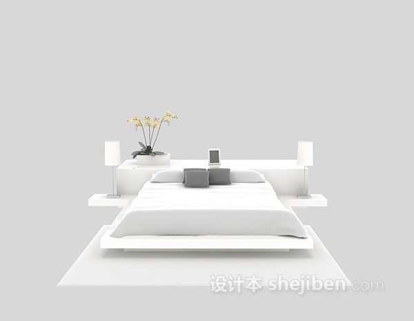 现代风格现代双人床免费3d模型下载