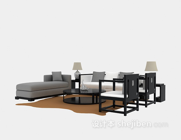 现代木质沙发模型3d下载