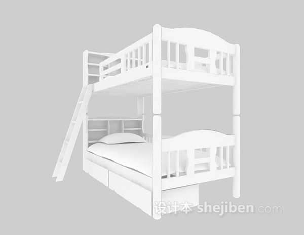 现代风格白色上下铺床3d模型下载