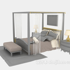 木质欧式床3d模型下载