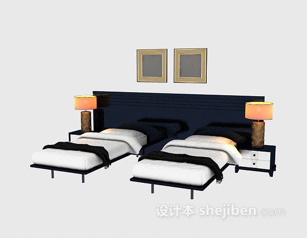 免费现代木质单人床3d模型下载