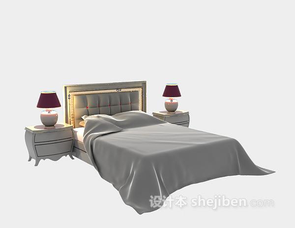 免费简欧风格双人床3d模型下载