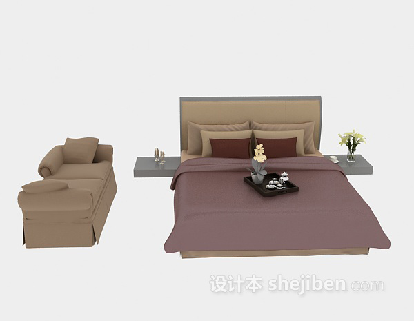现代风格现代床具3d模型下载