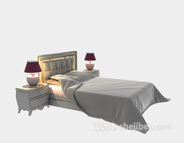 简欧风格双人床3d模型下载