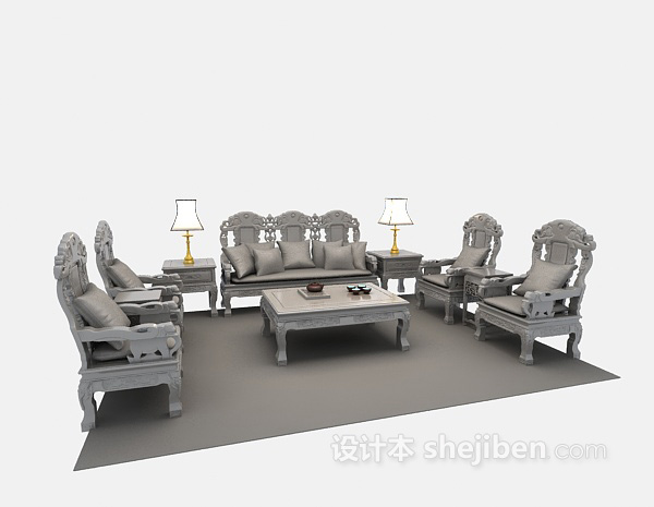 免费中式扶手沙发3d模型下载
