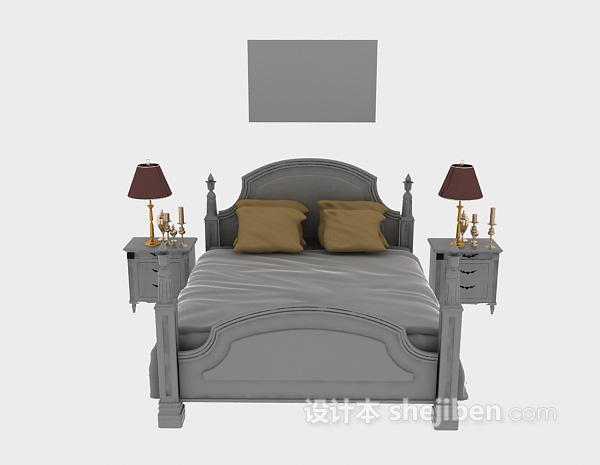 欧式风格木质床具3d模型下载