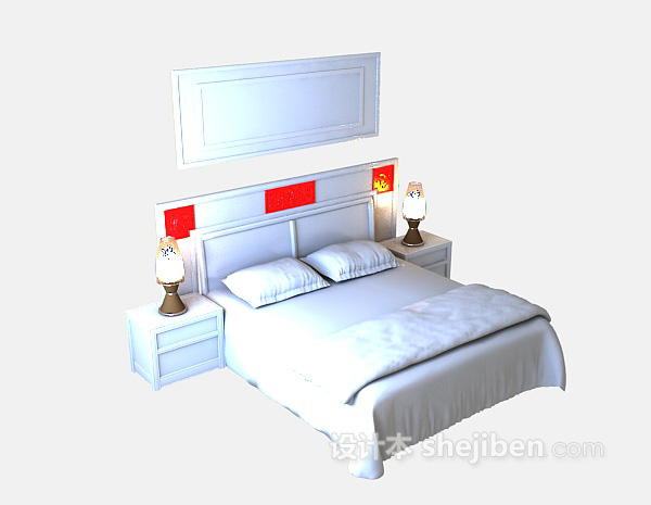 现代风格现代白色木床3d模型下载