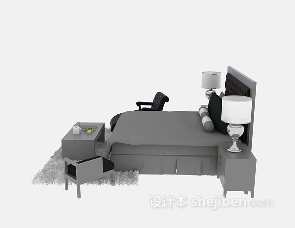 欧式风格简欧风格双人床免费3d模型下载