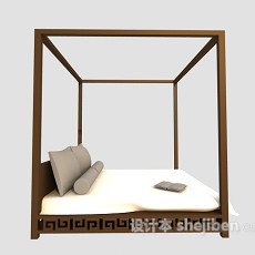 中式木床3d模型下载