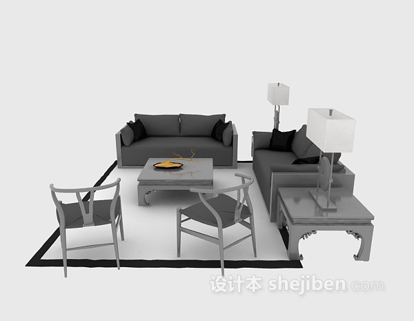 免费中式组合沙发3d模型下载