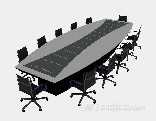 现代风格黑色会议桌3d模型下载