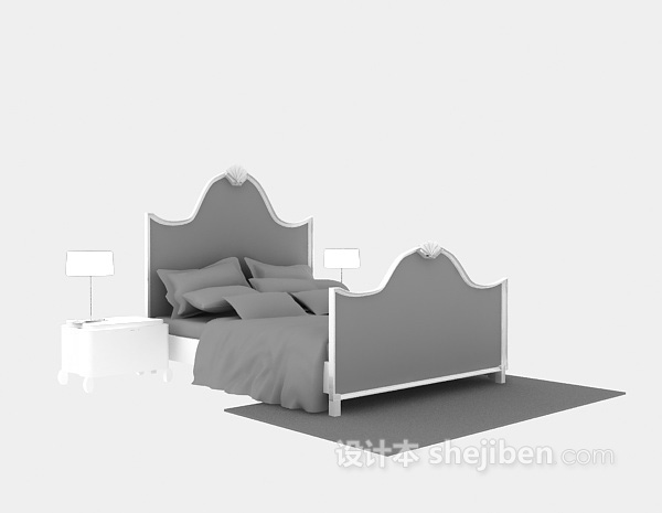 现代木床模型3d下载
