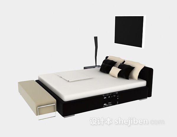 现代木质双人床3d模型下载