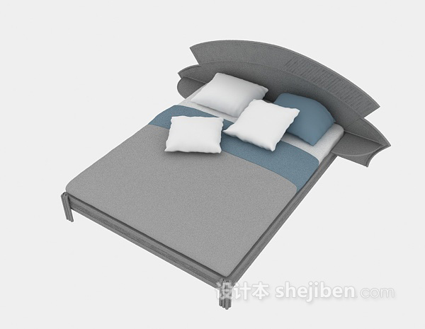 现代风格木质双人床3d模型下载