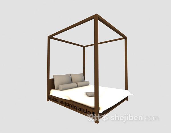 免费中式木床3d模型下载