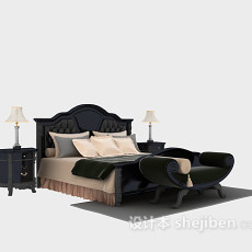 黑色木质双人床3d模型下载