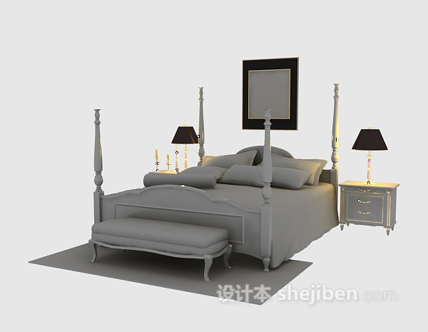 欧式风格欧式木床免费3d模型下载