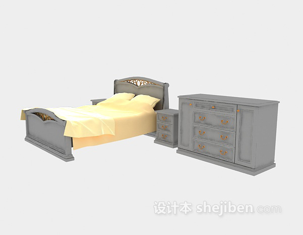简欧风格床3d模型下载
