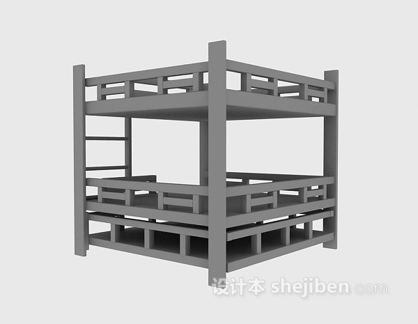 免费上下铺木床3d模型下载