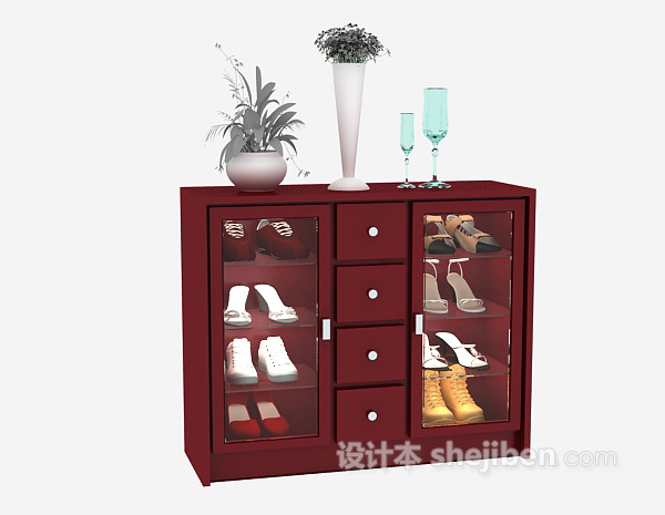 免费红色鞋柜3d模型下载