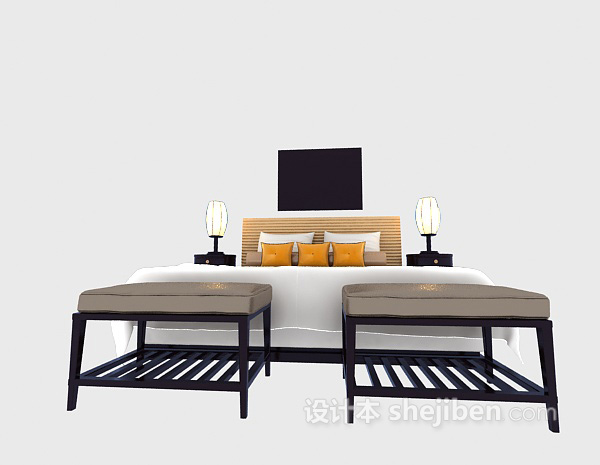 现代风格现代家具床3d模型下载