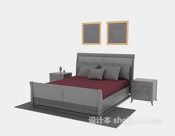 现代风格现代木质床具推荐3d模型下载