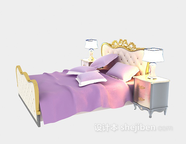 欧式粉色床3d模型下载