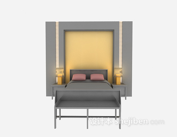 现代风格现代实木床家具3d模型下载