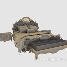 欧式风格木床3d模型下载