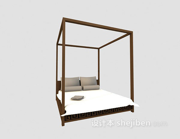 中式风格中式木床3d模型下载